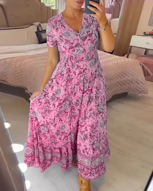 Florafemme™ 2024 Elegant Floral Split Maxi Dress – Summer Print, Flowing Silhouette, Effortlessly Feminine Style