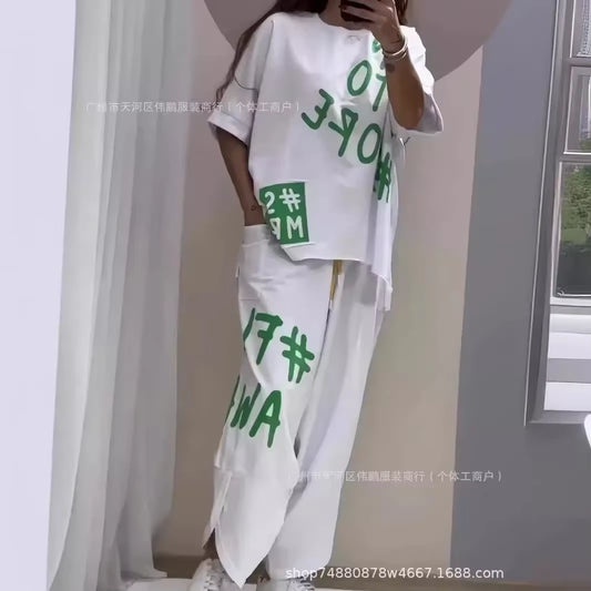 Urbanease™ Letter Print Two-Piece Lounge Set – Where Casual Comfort Meets Street-Chic Vibes