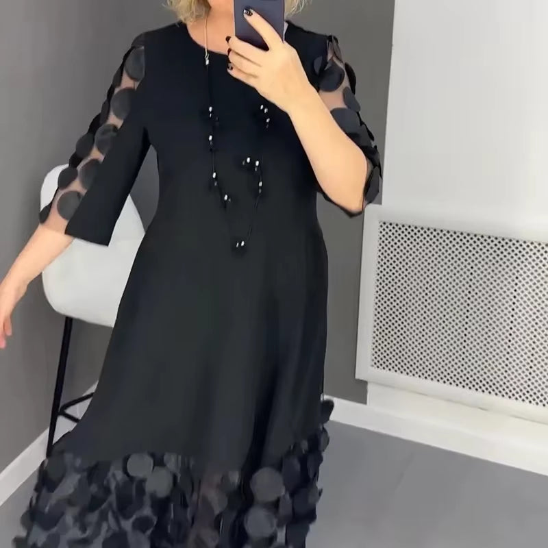 Chicmesh™ Elegant O-Neck A-Line Dress – Effortless Style for Work & Play