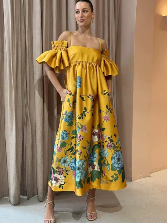 Solevibe™ 2024 One-Shoulder Vintage Print Dress – Sexy Halter, Hidden Pockets, and Elegant Summer Party Vibes