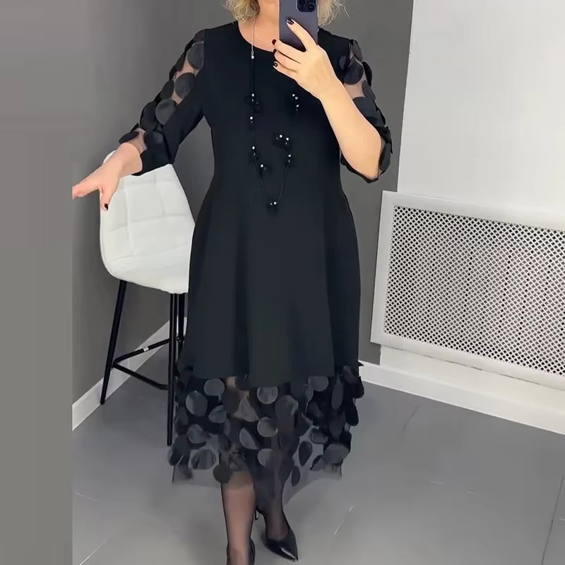 Chicmesh™ Elegant O-Neck A-Line Dress – Effortless Style for Work & Play