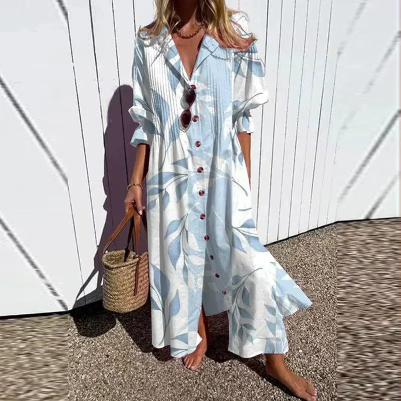 Boho Drift: Retro Print V-Neck Vacation Maxi Dress 2025