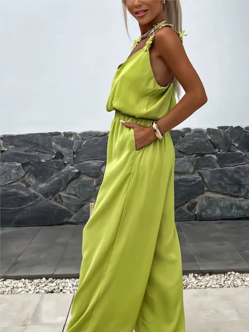 Effortless Elegance: Summer Floral Sleeveless Wide-Leg Romper